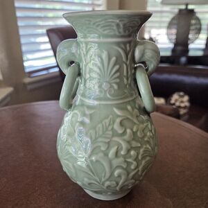 Celadon Vase With Elephants Holding Rings By Chopsticks Andrea By Sadek